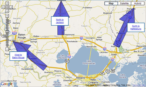 New Orleans contraflow routes map