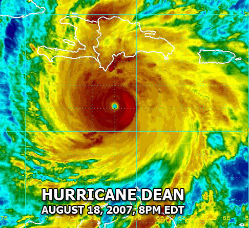 Hurricane Dean satellite photo as of Saturday, August 18, 2007 @ 11pm EDT